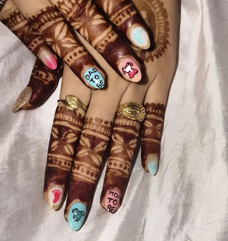 Godh Bharai Baby Shower press-on nail design