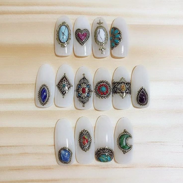 Rajputana Gemstone press-on nail design