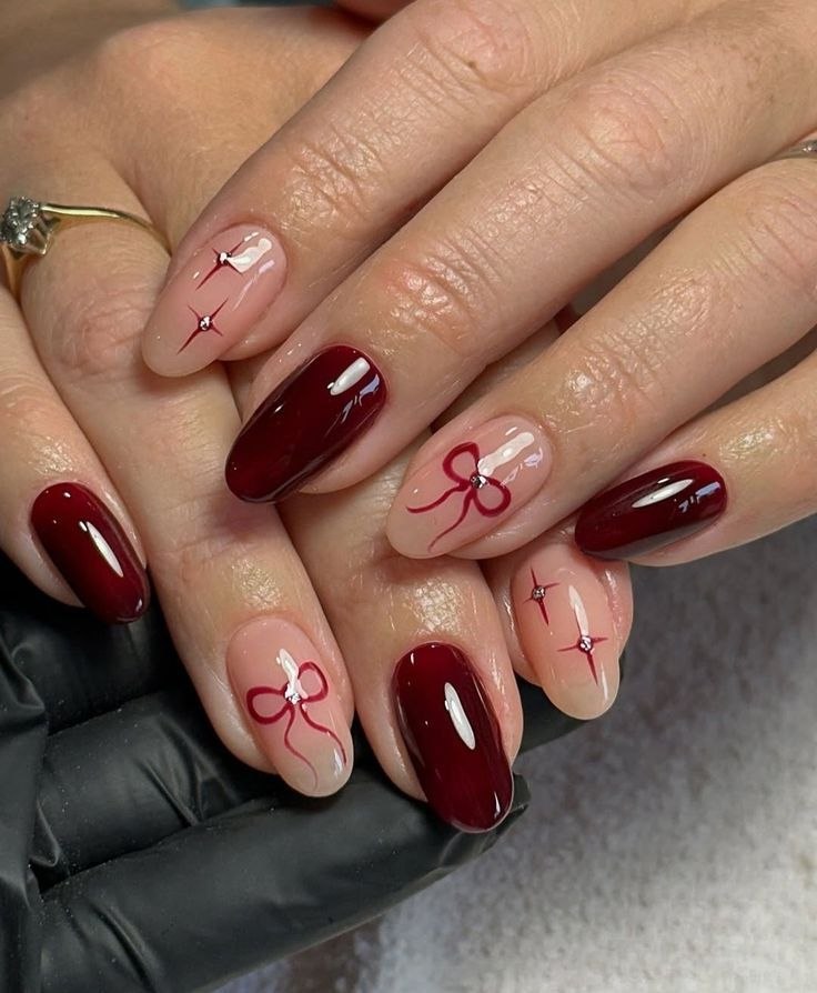 Cherry Ribbon Couture press-on nail design