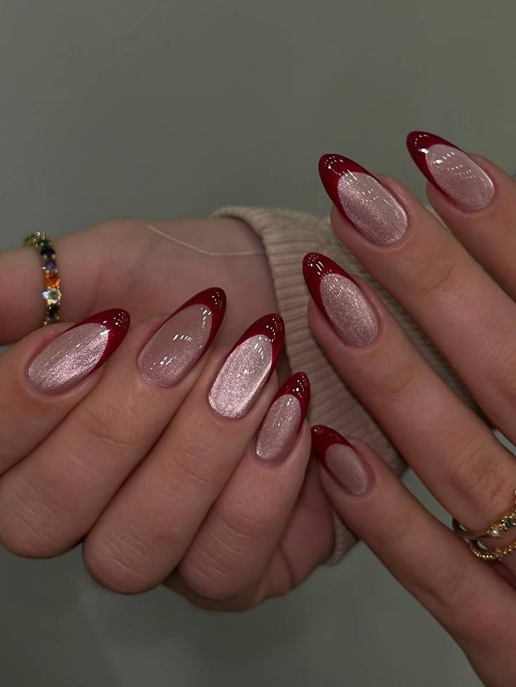 Cherry Cat Eye French press-on nail design