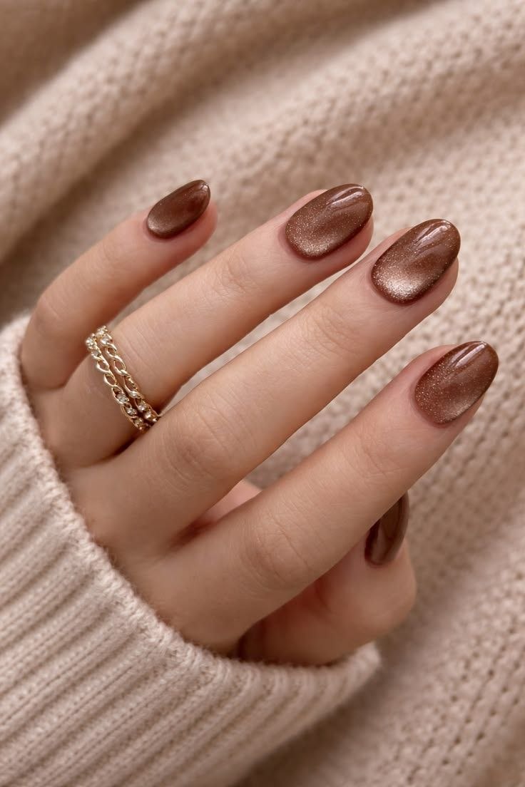 Cocoa Velvet Cat Eye press-on nail design