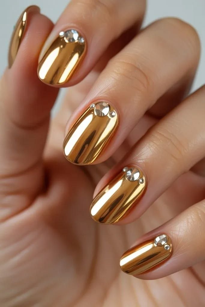 Swarn Jewel Mirror press-on nail design