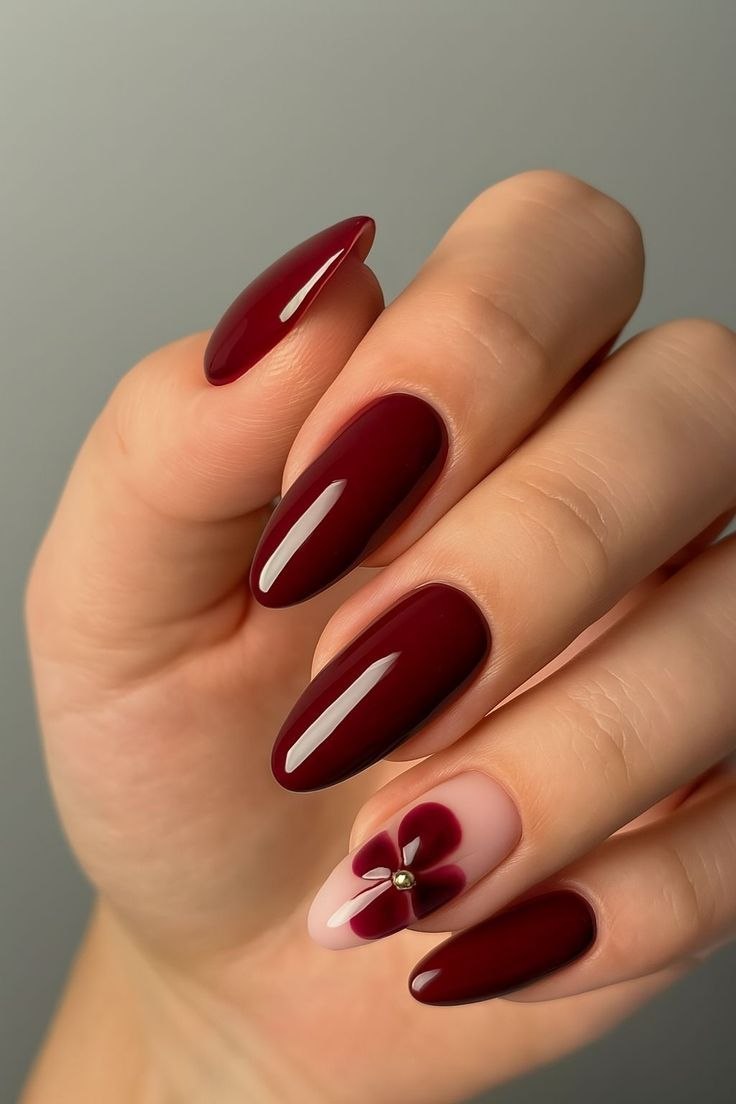 Rani Pushp Maroon Bloom press-on nail design