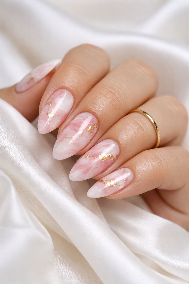 Gulabi Zari Marble press-on nail design