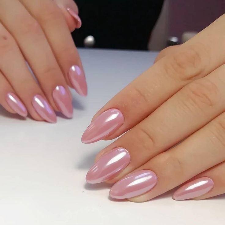 Pearl Blush Chrome press-on nail design