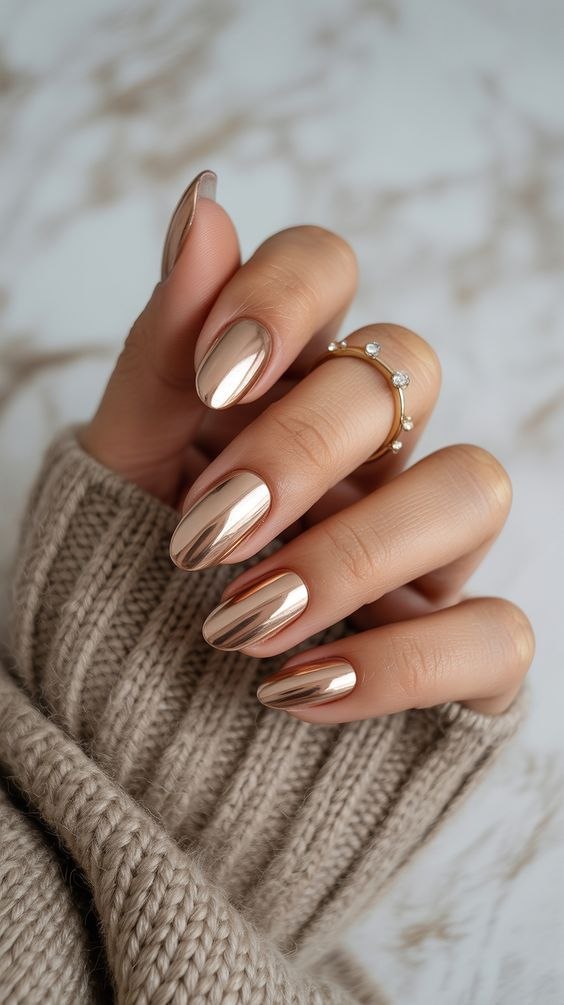 Tamra Rose Gold Chrome press-on nail design