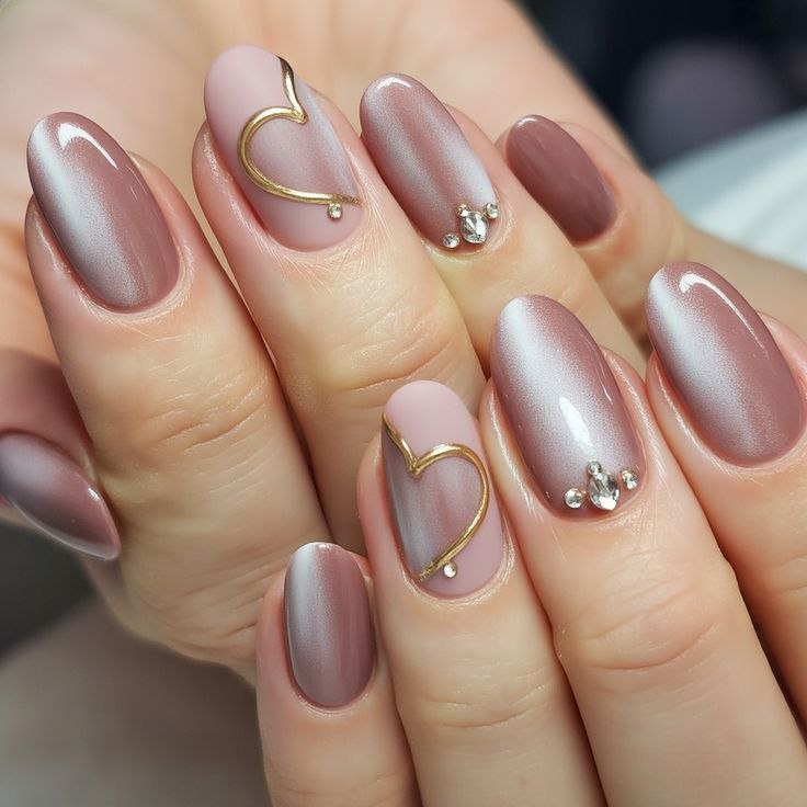 Noor Rose Pearl Heart press-on nail design