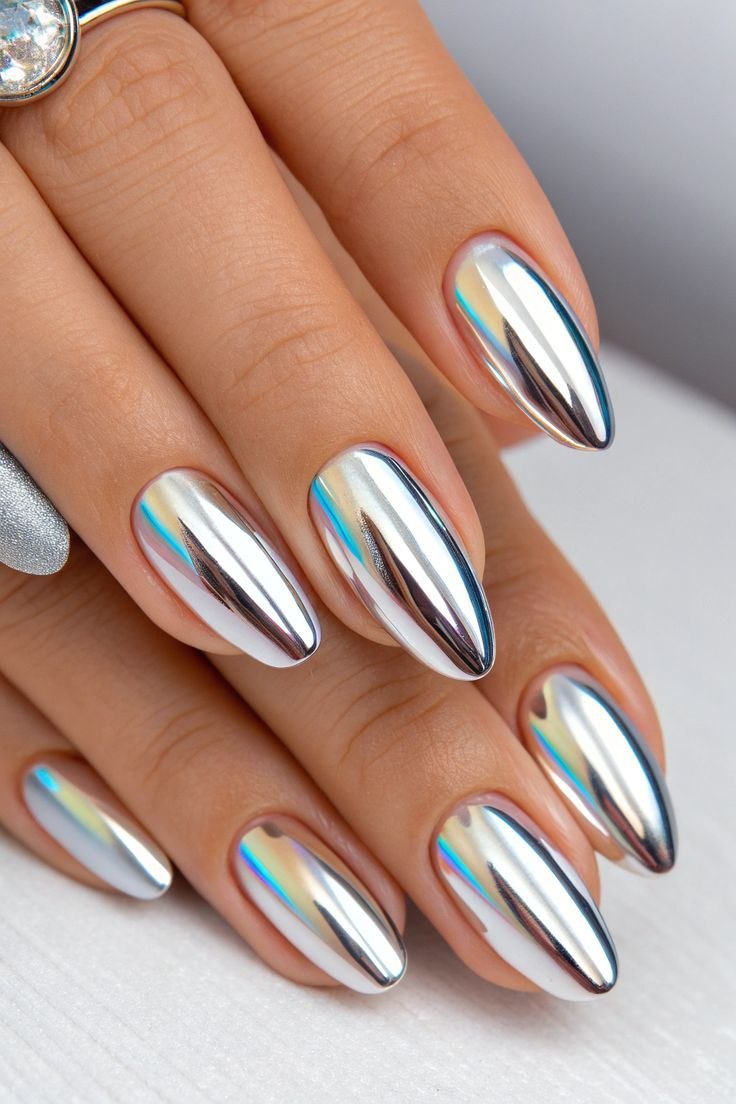Rajat Silver Mirror press-on nail design